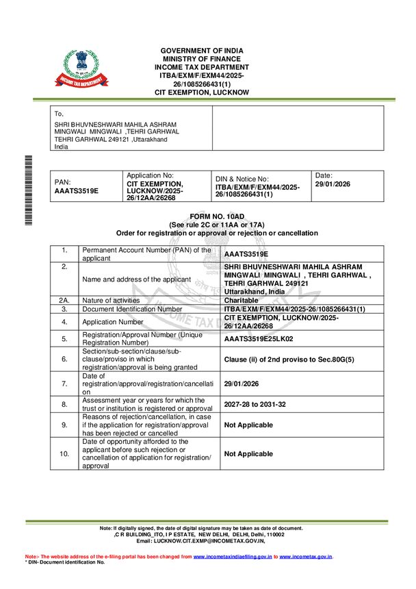Registration u/s 80G (Form 10AD) — first page preview